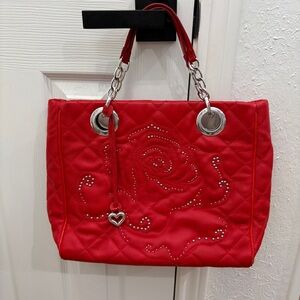 Brighton Red Quilted Tote with Silver Details